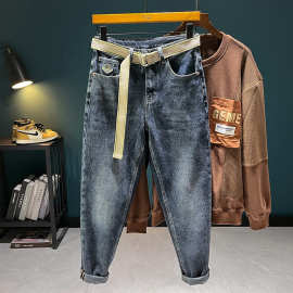 牛仔裤男生2024秋季新款轻奢高端弹力哈伦小脚微宽松潮流百搭长裤