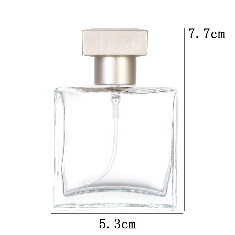 B089-25ml 50ml Flat Square Gold-Plated Perfume Spray Bottle Cosmetic Refillable Portable Glass Empty Bottle display picture 5