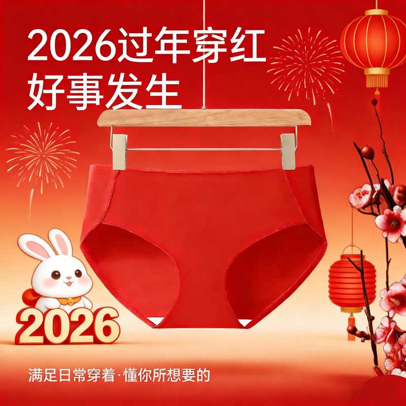 Red Pure Cotton Underwear for Women in Their Zodiac Year, Mid-Waist, 10A Antibacterial, Extended Crotch, A-Grade Baby Cotton, Wholesale for Ladies