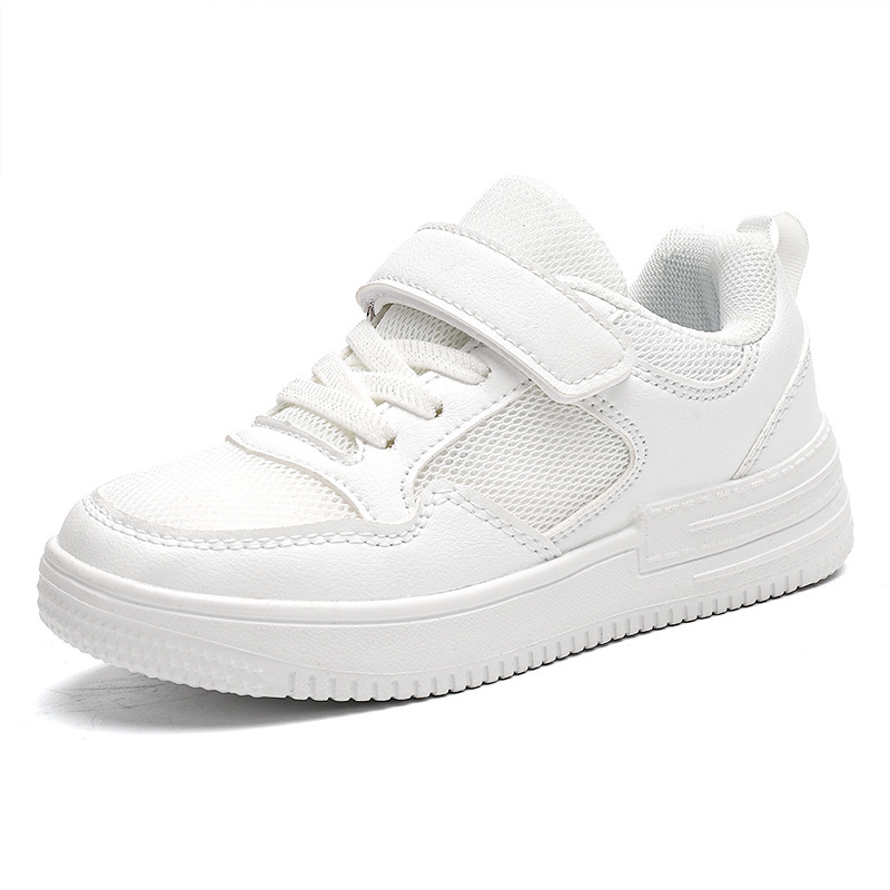 Zapatos blancos para niños 2024 nuevos de cuero impermeables para niños medianos y grandes, zapatillas blancas de caña baja para niños y niñas, zapatos deportivos.