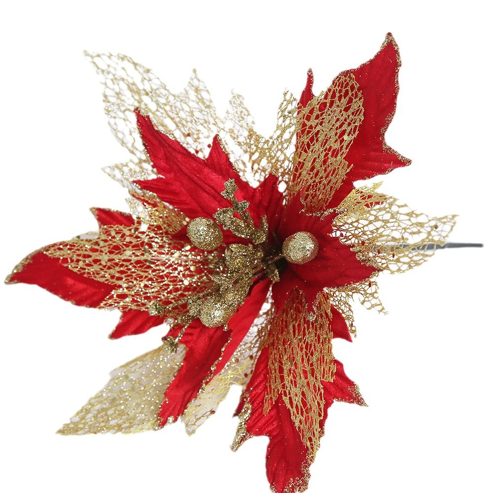 Ventas transfronterizas calientes 30cm flores de Navidad flores de simulación de tela sequinilla DIY flores de decoración de Navidad simulación