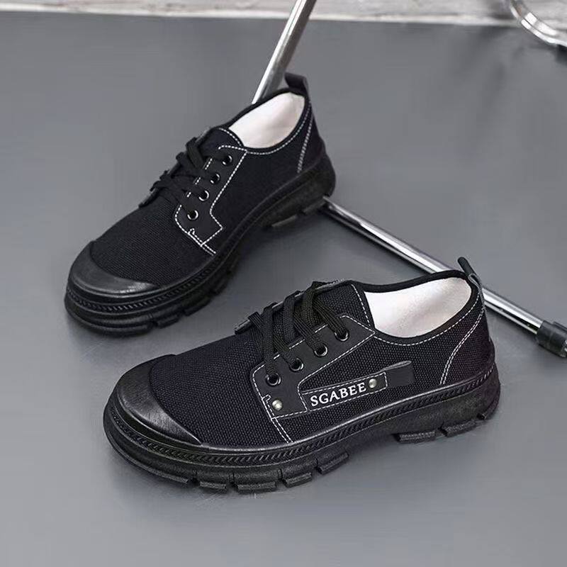 Giày nam cổ thấp vải bạt đế dày phong cách Anh, giày Martin công sở năng động, đế cao 3 cm — Xanh quân đội, màu đen chi tiết 19