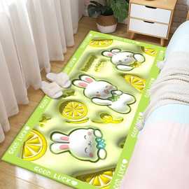绿色卡通长条床边地毯3D视觉效果卧室地毯可爱防滑飘窗地垫批发
