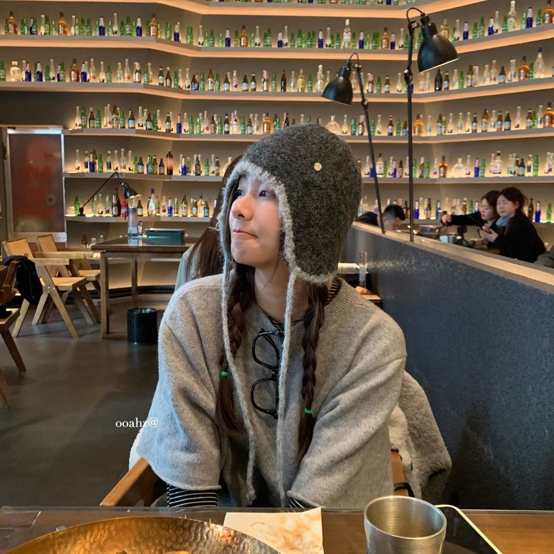 出口韩国冷帽百搭慵懒氛围系带针织帽 日系包头气质护耳帽子女|undefined