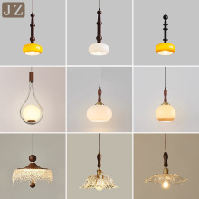 中古风卧室床头吊灯复古创意简约餐厅灯胡桃木色大厅吧台餐桌灯具