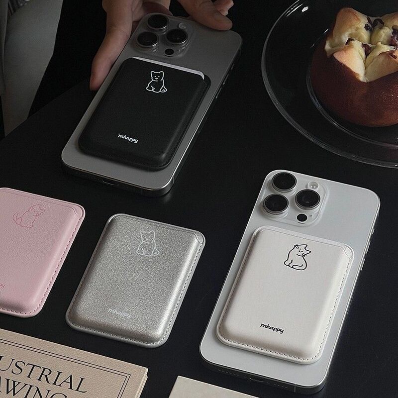 Original Pu Korean Ins Style Magnetic Card Holder Leather Suitable for iPhone Simple Card Holder Cross-Border