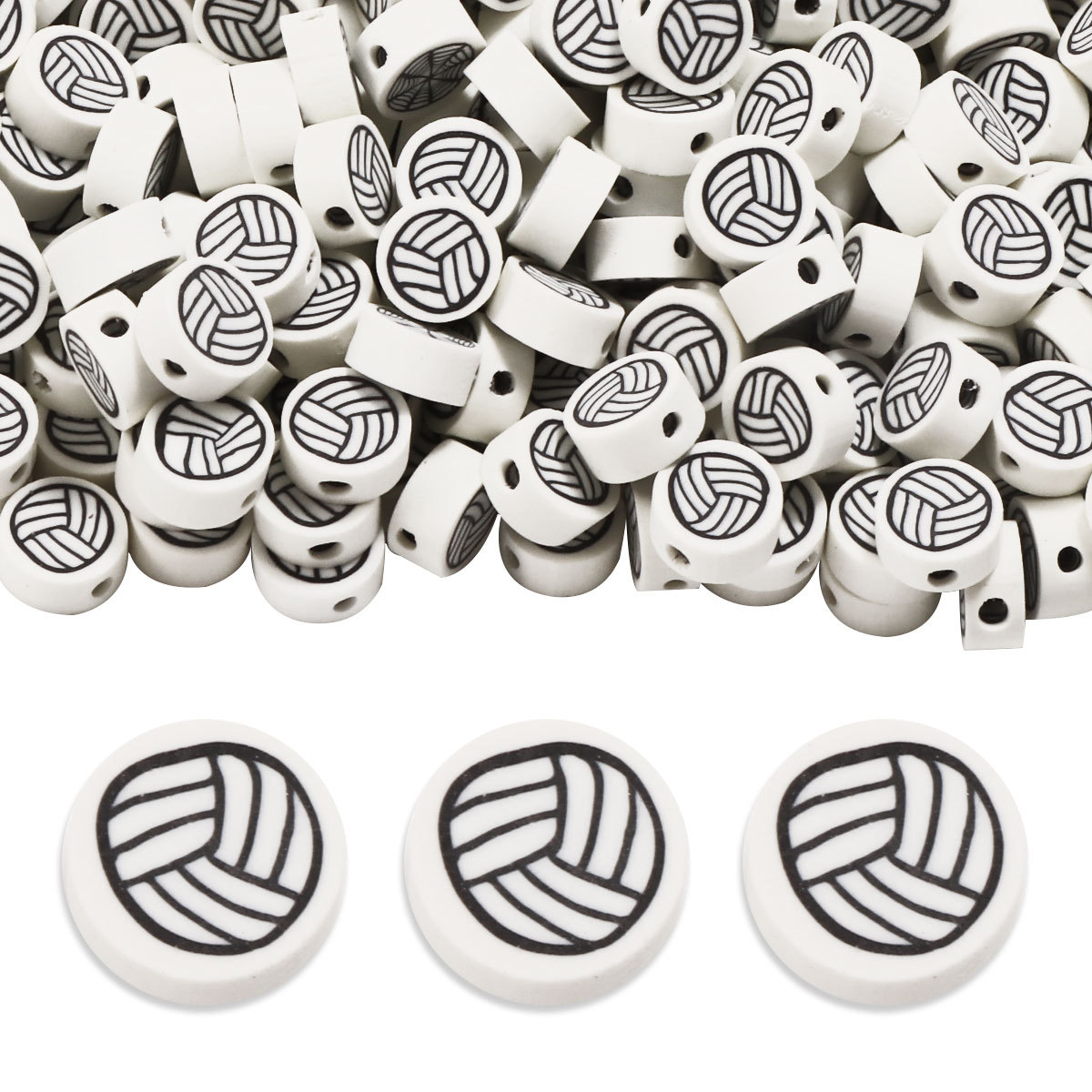 Soft Clay Jewelry Accessories, Black and White Volleyball Loose Beads, DIY Materials for Bracelets and Necklaces, 1000 Pieces Per Pack