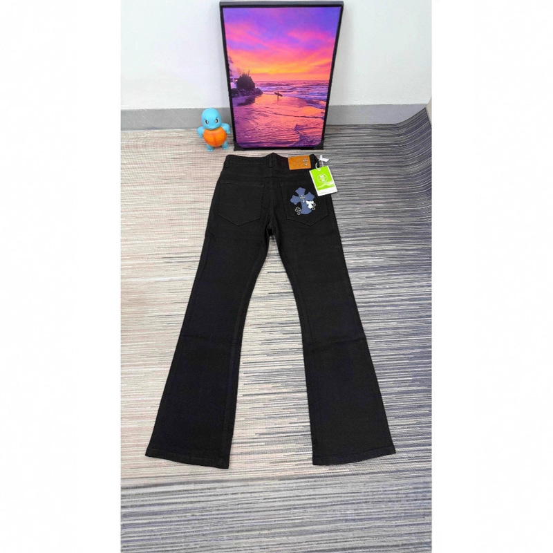 2025 Autumn New Cross Flower Embroidery Tight Stretch Straight-Leg Jeans Men's Slim and Easiest for Match Casual Pants