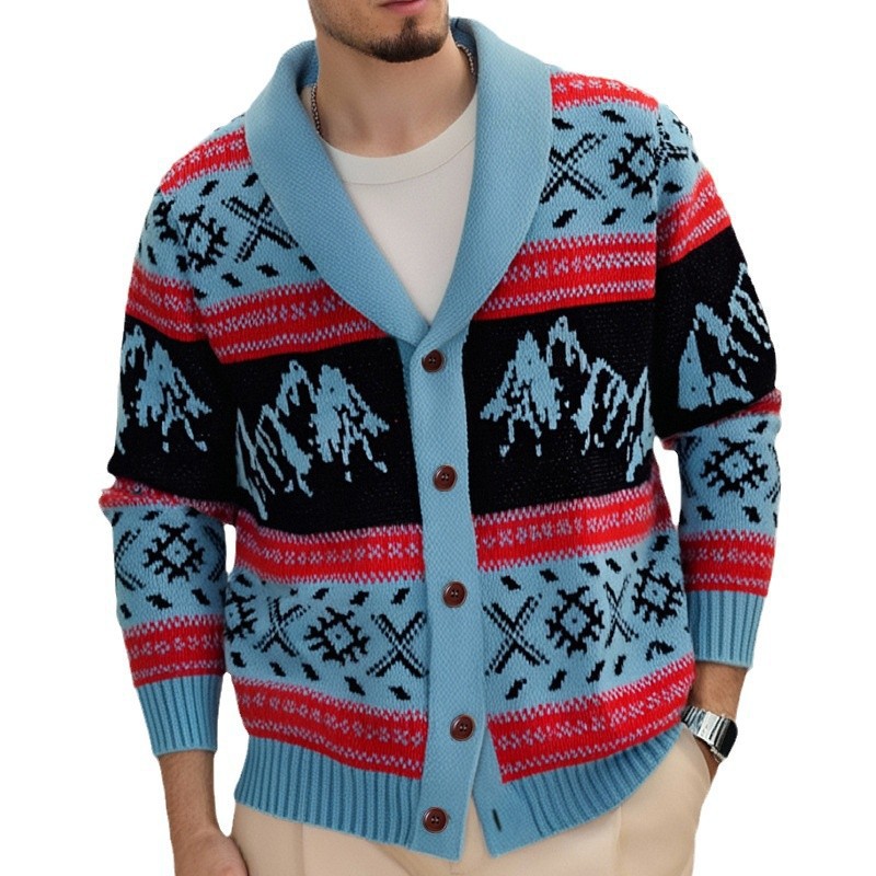 Vintage-Jacquard-Strickjacke für Herren – Dicker Winterpullover mit offener Vorderseite, lässige Outdoor-Kleidung (Blau, M-3XL)_voghion.com