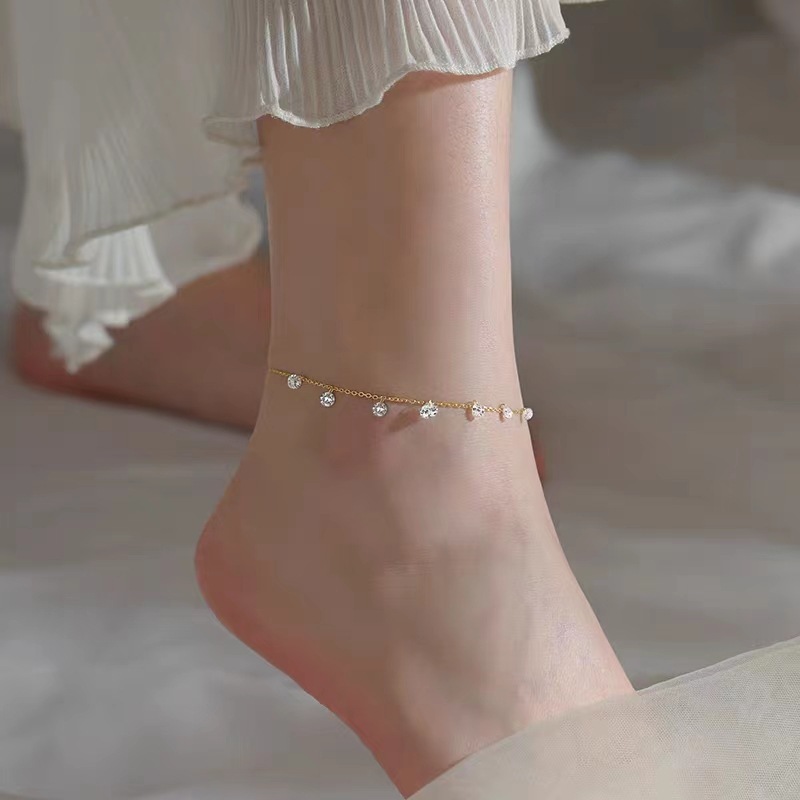 S925 tobillera de plata de ley para mujer, siete diamantes, diseño de nicho, cadena de pies de lujo ligero, sentido de alta gama, accesorios para pies de todo fósforo, nueva tendencia de verano