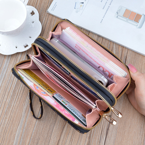 New Wallet Women's Long Double Zipper Clutch Fashion Printed Large Capacity Double Layer Wallet Coin Mobile Phone Bag