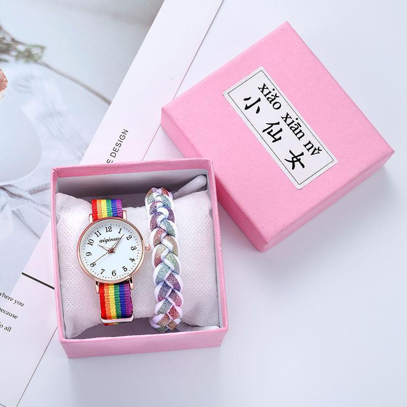 Nuevo Arco Iris correa de lona Campus Reloj simple Mori chica ins fresco todo-fósforo novias correa de lona reloj