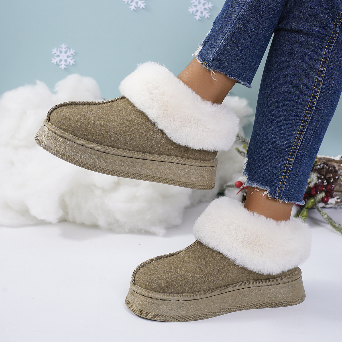 Padded home bag with men's and women's indoor and outdoor warm cotton slippers cotton shoes_viptrois.com