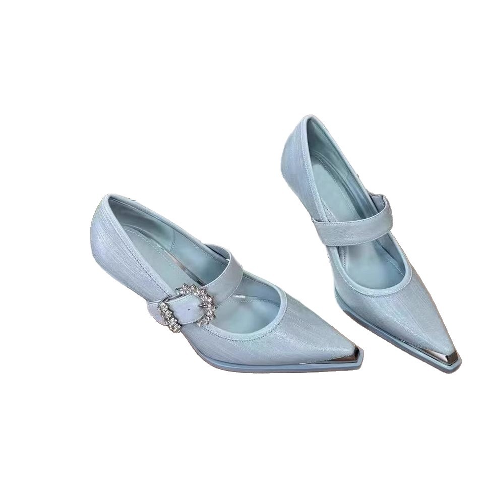 Soft Leather French-style Elegant Rhinestone Pointed-toe Women's Shoes, 2025 New Versatile Model, Mary Jane Shoes With A_vogvips.com