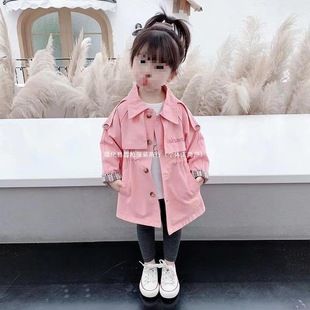 Baby Girl Windbreaker Jacket New Spring & Fall Kidsren's Style Embroidered Fashionable Mid-Length Girls' Tops