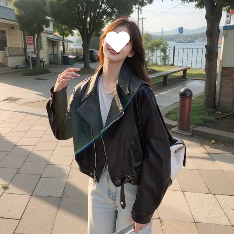 港风复古黑色皮衣外套女春秋2025新款感超好看短款pu机车夹克|undefined