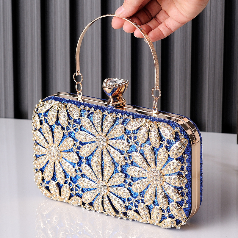 Moda europea y americana diamante noche bolsa flor rhinestone vestido bolsa portátil Boda nupcial bolsa transfronteriza Venta caliente bolso de las mujeres