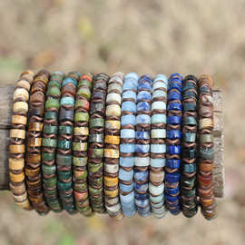 跨境新品天然石虎眼石海蓝宝几何手链复古民族风叠戴手串源头工厂