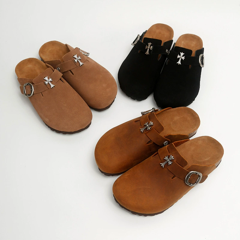 Туфли Birkenstock с открытыми носком и пяткой из металла для мужчин и женщин, кожа Crazy Horse, пробковая толстая подошва полуразлитые тапочки-носок-напоминание, ленивые Birkenstock тапочки для женщин