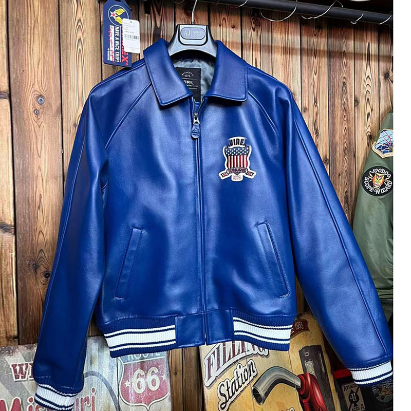 Más tamaño casual deportes chaqueta de vuelo de cuero hombres europeos y americanos solapa entrega chaqueta de cuero de piel de oveja