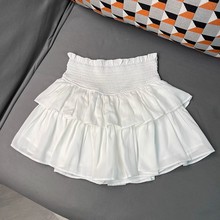 白色雪纺自制蛋糕裙女白色雪纺蓬蓬裙高腰a字半身裙黑芭蕾风短裙
