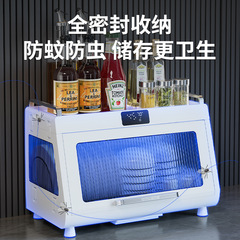 Household Kitchen Dish Rack with Double Layers, Disinfecting Feature, Lid, Drainage Design, Storage Box, and Chopstick/Cutlery Organizer