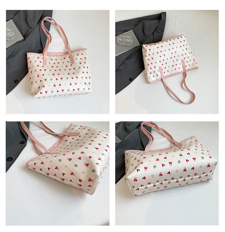 344g Weight Nylon Lining Material Sewing Thread Fashion Element Zipper Closure Type Double Shoulder Straps Strap Type Underarm Bag Bags Type Casual Occasion Pu Leather Material Heart Shape, Bow Knot Pattern All Seasons Season Women's Gender Vacation Style Square Shape Large Size Women's Large Pu Leather Heart Shape Bow Knot Vacation Sewing Thread Square Zipper Underarm Bag 1