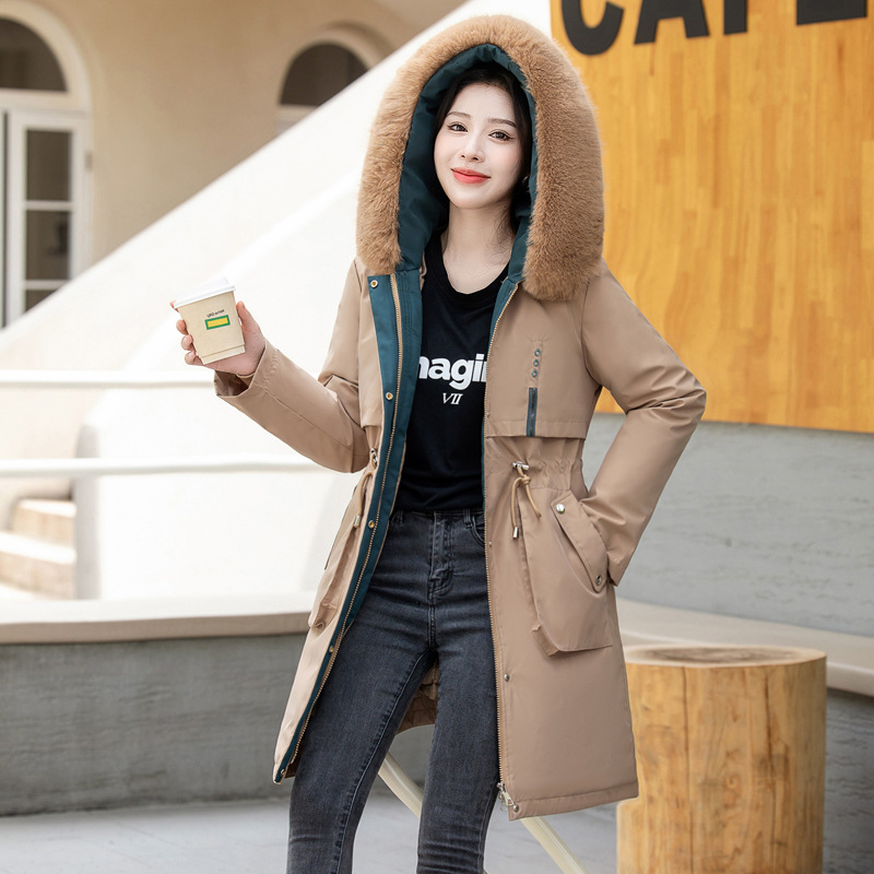 Ropa de algodón mediano y largo para mujeres invierno 2024 nuevo estilo coreano delgado una ropa de tres vestidos para superar la chaqueta de plumón ropa de algodón para mujeres