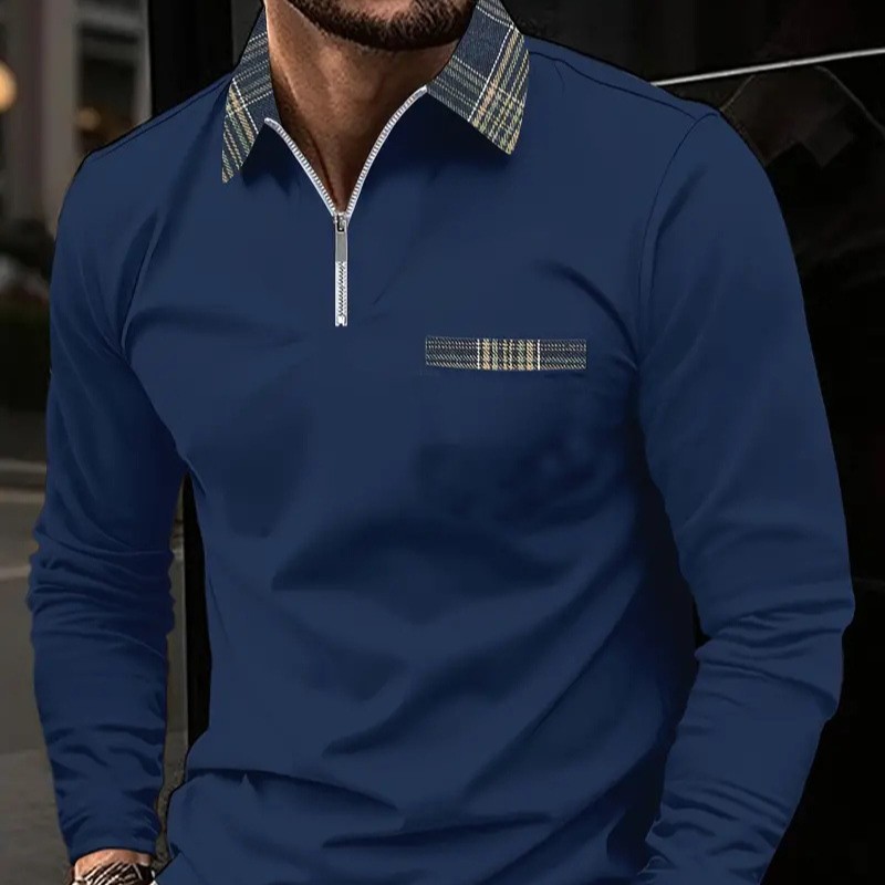 2024 otoño nuevo estilo comercio exterior transfronterizo hombres estampado 3D casual cremallera camisa POLO de manga larga MB14