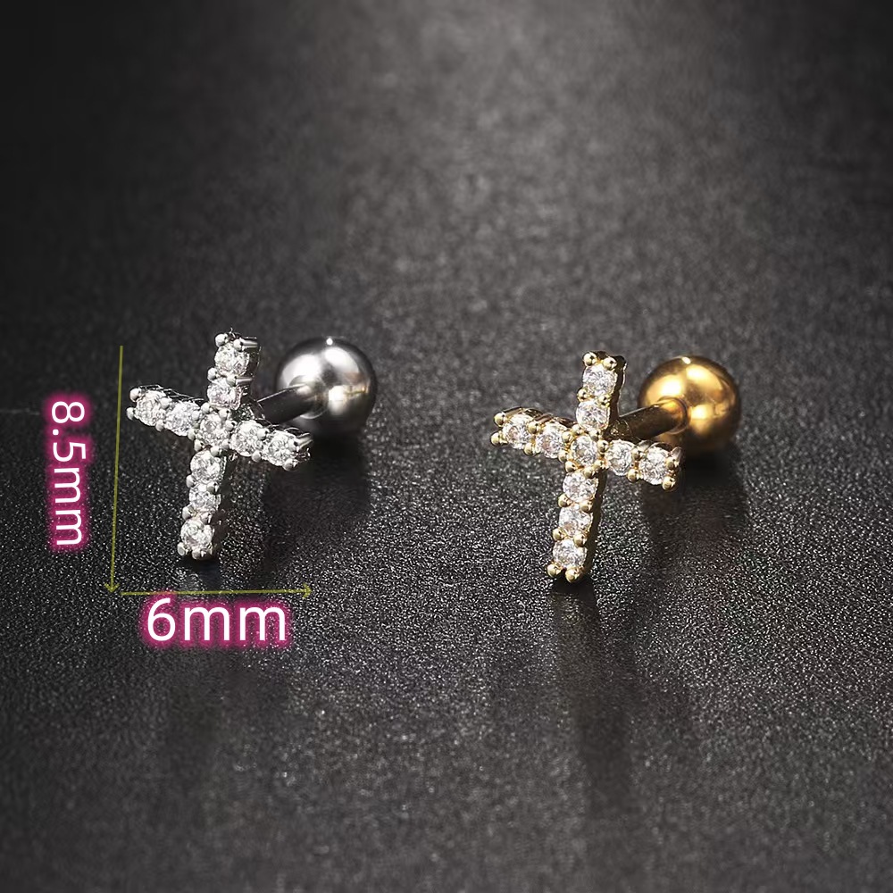 18K Gold Heart-Shaped Zircon Cartilage Ear Stud Stainless Steel Screw Ball Earring for Women detail image 10