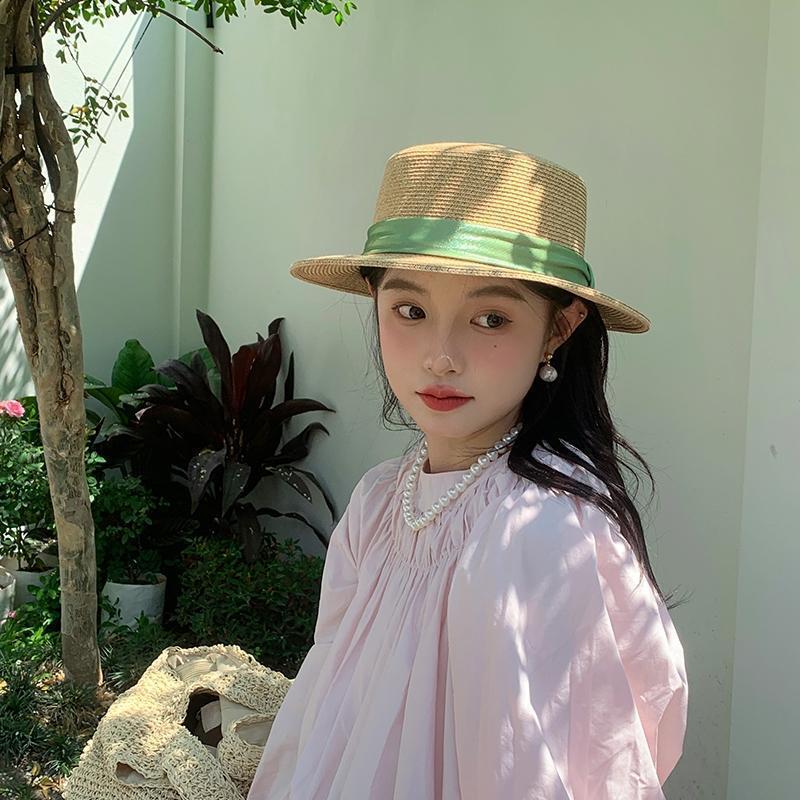 2026 New Style Large Brim French Flat-Top Straw Hat for Women, Summer Beach Sun Hat, Large Size, Sun Protection Hat