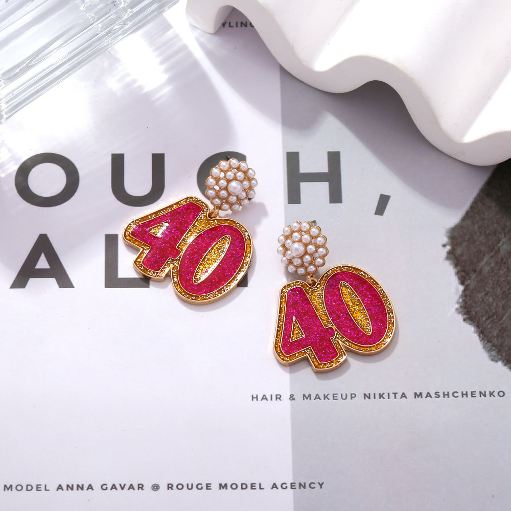 Pendientes de número en esmalte colorido con perlas joyería_voghion.com