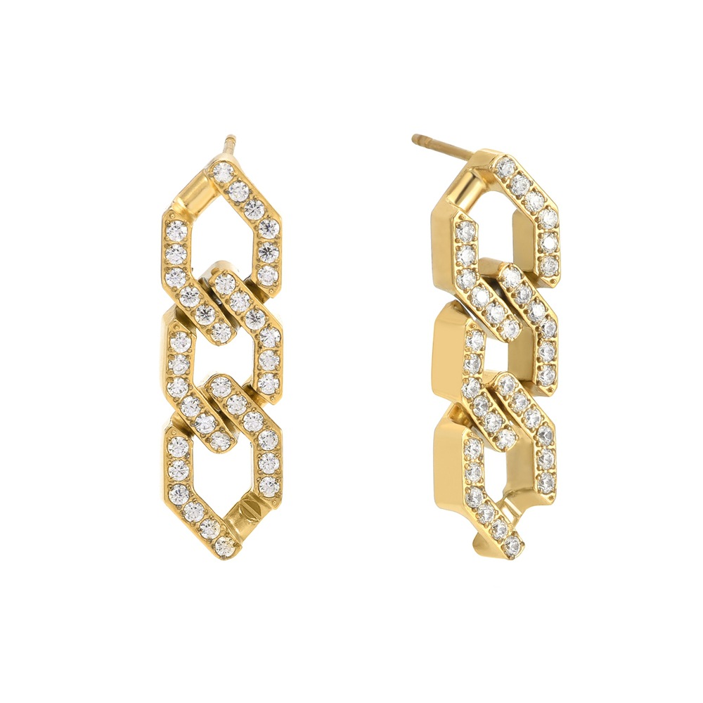 1 Pair Simple Style Chain Plating Inlay Stainless Steel Zircon Drop Earrings display picture 5