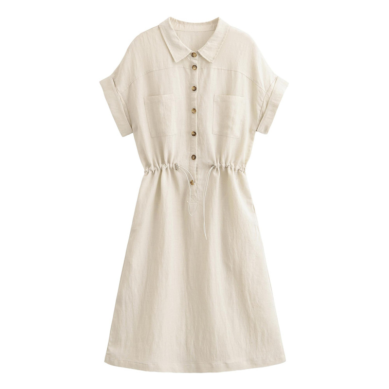 Casual Tencel Linen Shirt Dress for Women, Summer 2026, Waist-Cinching, Slimming, Elegant, Versatile, Petite, Age-Reducing Workwear Dress