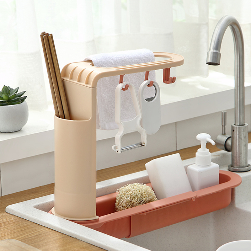 Adjustable Retractable Storage Rack for Household Kitchen Sink Drain Basket, Drain Rack, Sink Organizer, Dishwashing Cloth Rack