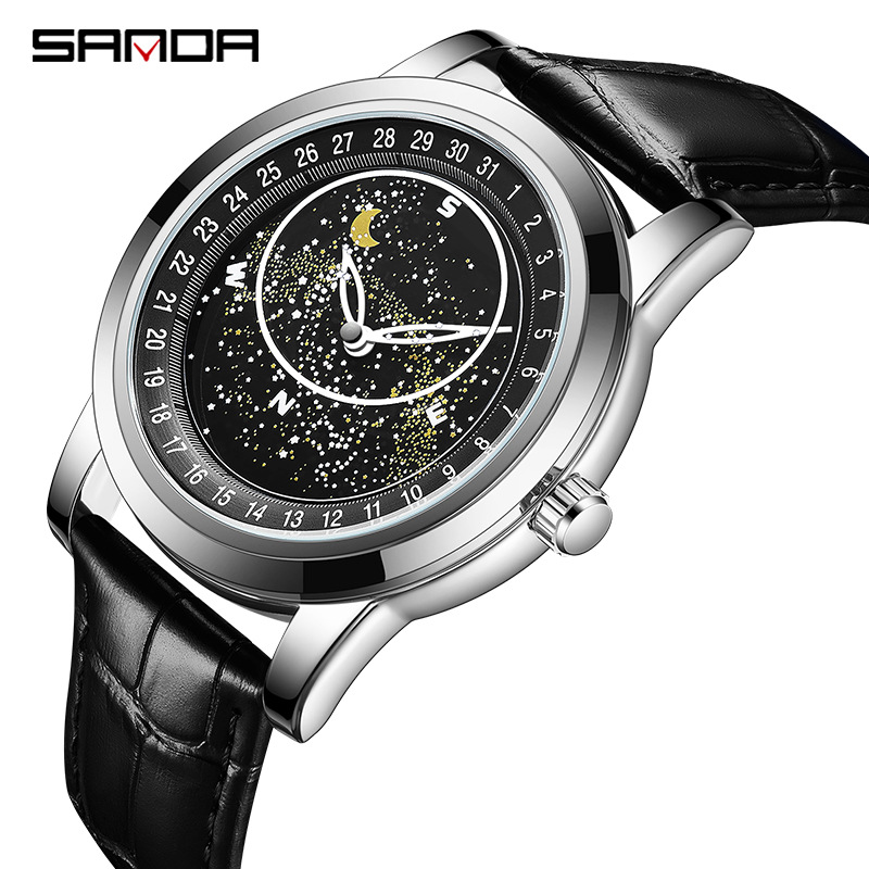 SANDA 7001 Correa estrellada reloj mecánico automático reloj de negocios reloj creativo para hombres