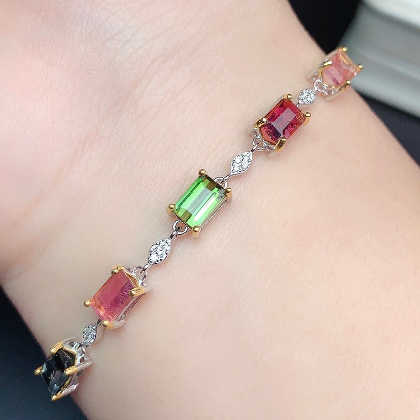 Fashion Square Copper Bracelets Inlay Artificial Gemstones Copper Bracelets