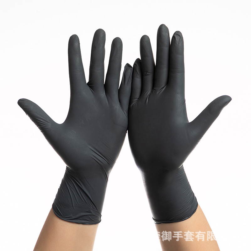 一次性丁晴手套无粉劳保高弹家务园艺橡胶黑色纯丁腈手套