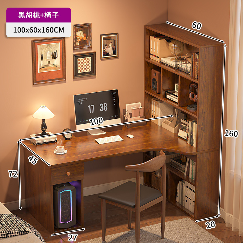 Mesa de escritorio, estante de escritorio, mesa de esquina, estudio, mesa de estudio doméstica, mesa de computadora moderna y simple, mesa de oficina y silla.