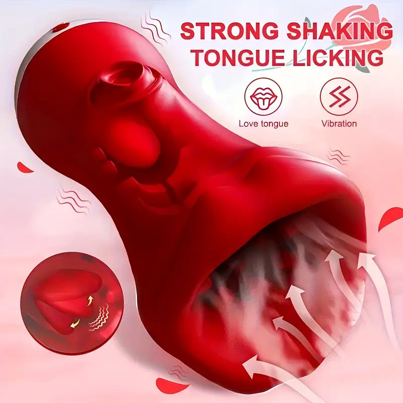 Red Lip Love Aircraft Cup Men's Trainer Tongue Licking Vibration Sex Toy Sex Toy Penis Masturbation Trainer