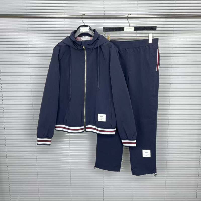 Tb Factory Direct Autumn and Winter Ribbed Splicing Zipper Hooded Jacket Casual Comfortable Sports Versatile Pants Suit