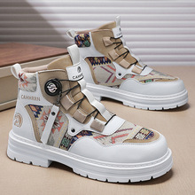 简约增高马丁鞋休闲鞋男鞋青少年拼色保暖冬复古低帮厚底运动鞋男