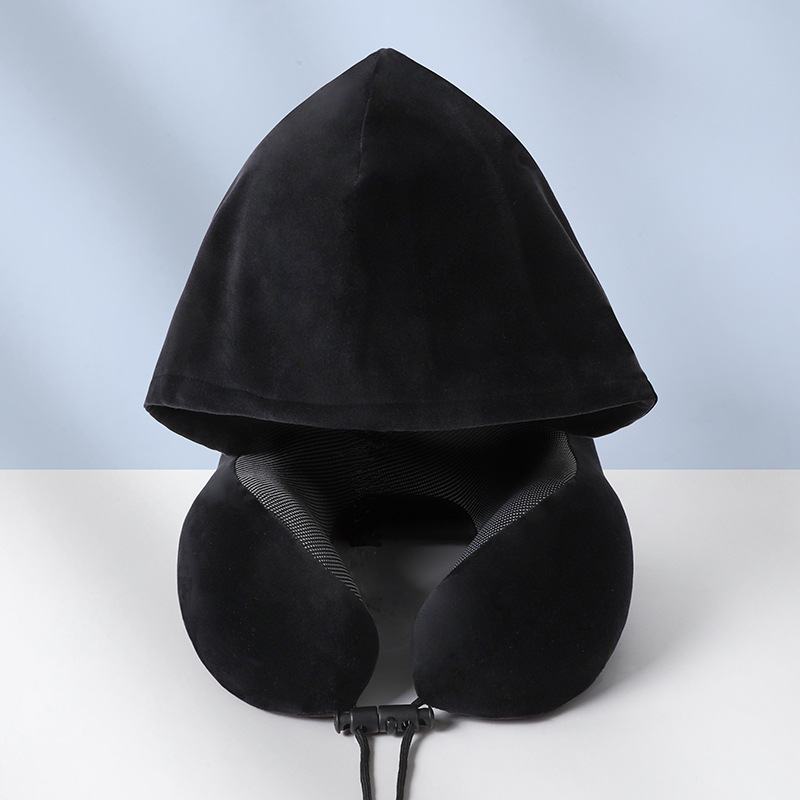 블랙 - 신축성이 뛰어난 매우 부드러운 후드 목 베개