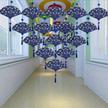 9C2B批发青花瓷折扇风 手工艺品装饰吊饰品 幼儿园教室走廊环境布