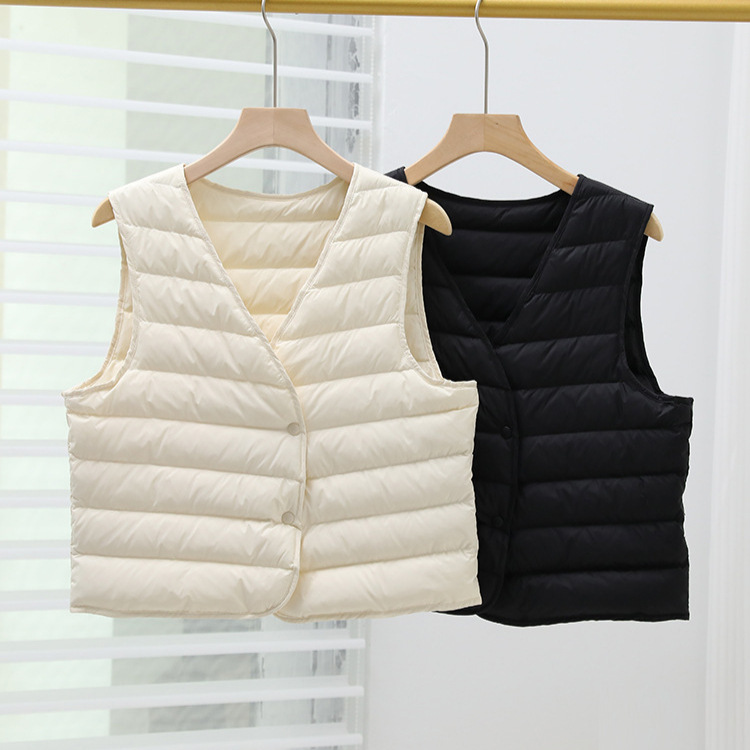 高品质90白鹅绒马甲女内胆V领时尚大衣内搭轻便保暖大码背心外穿