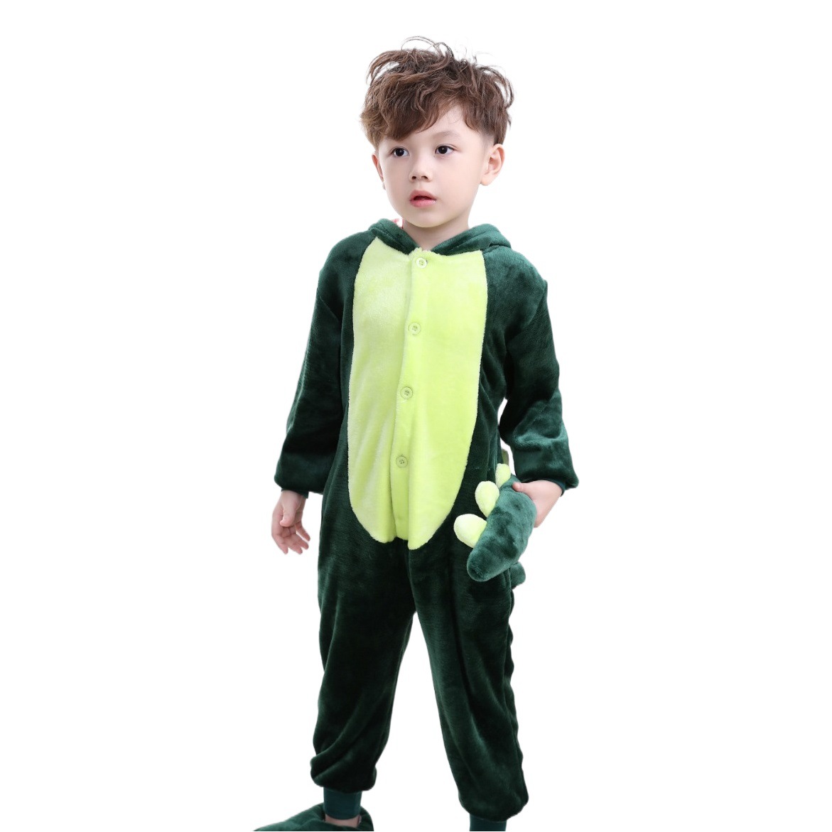 Autumn and Winter dinosaur children's one-piece pajamas flannel cartoon animal boy girl baby long sleeve coral homewear