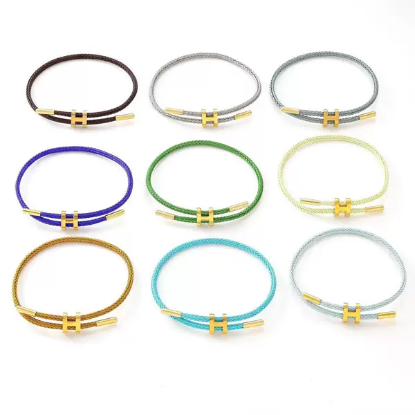 New Stainless Steel Wire Rope Bracelet Adjustable 3D Hard Gold Rope Bracelet Titanium Steel Waterproof H Buckle Bracelet