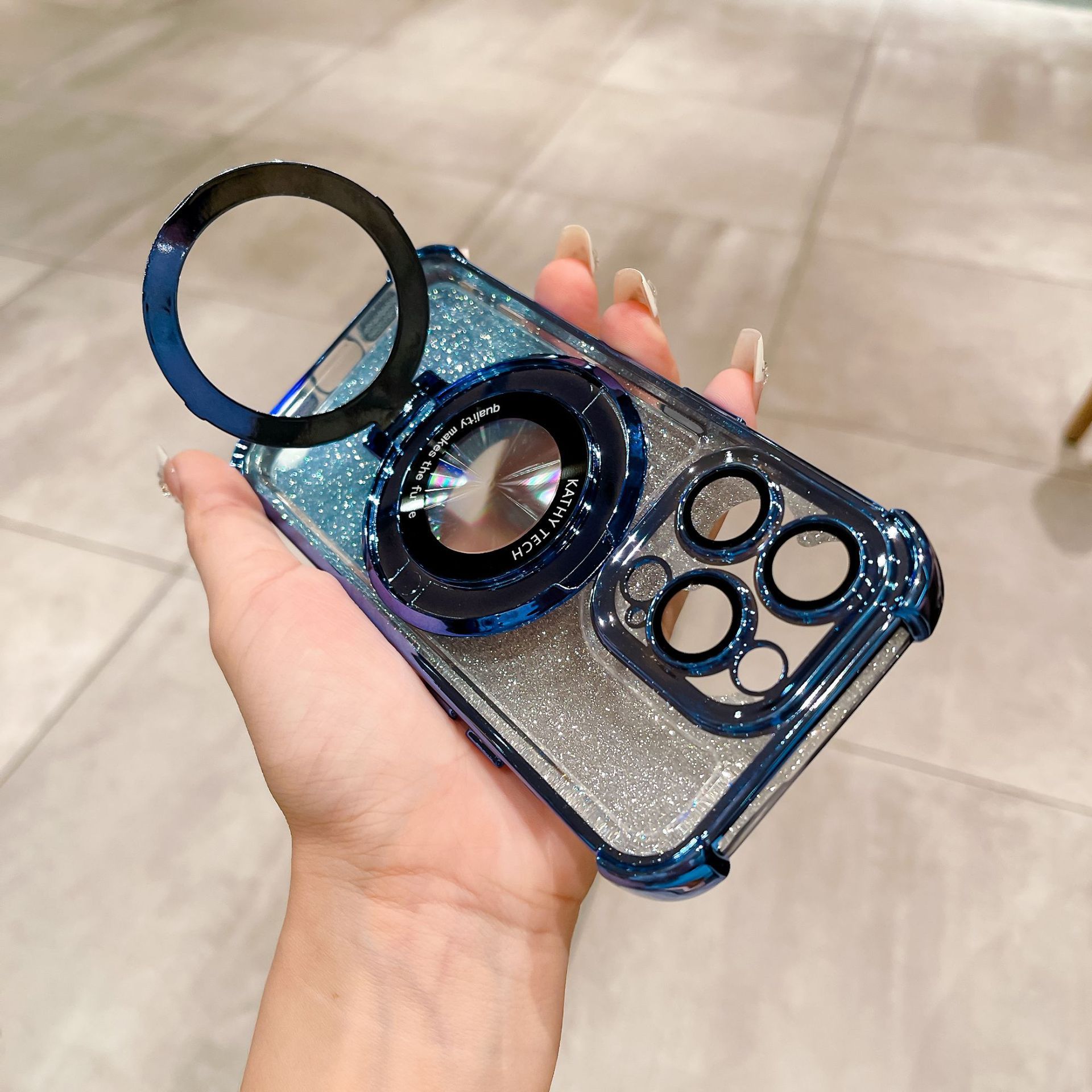 Soporte Magnético para Lupa Compatible con Funda para iPhone 17 PRO, Funda Anti-Caídas con Cuatro Esquinas de Protección y Purpurina para Apple 16