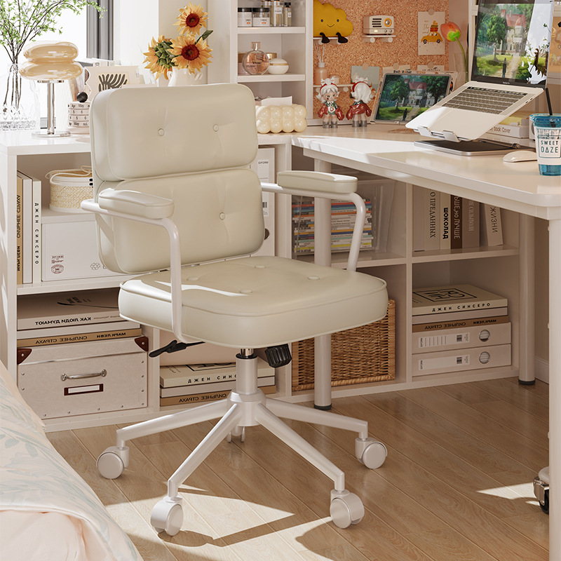 Vintage-Style Oil-Waxed Leather Computer Chair for Home Use, Retro High-End Adjustable Swivel Office Chair, Study Room Study Chair with Backrest Vintage-Style Oil-Waxed Leather Computer Chair for Home Use, Retro High-End Adjustable Swivel Office Chair, Study Room Study Chair with Backrest