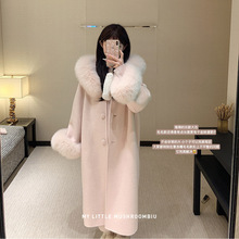 2025双面羊绒大衣女长款过年战袍氛围系狐狸毛领羊毛呢大衣千金风